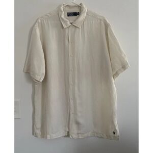 Ralph Lauren Polo Pony Madras Shirt Linen/Silk Short Sleeve Button Down Sz XL